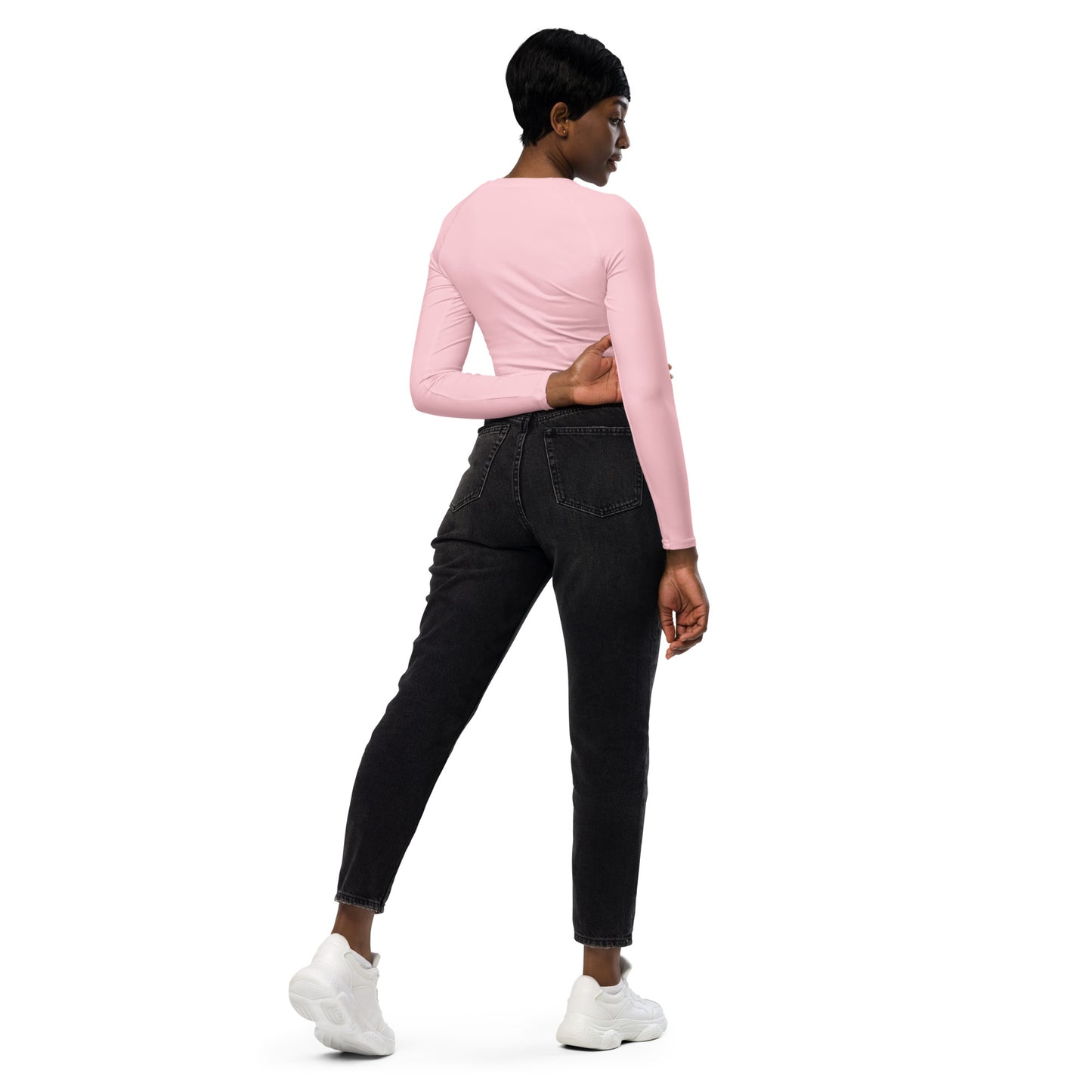 Statement Long-Sleeve Crop Top - Pink