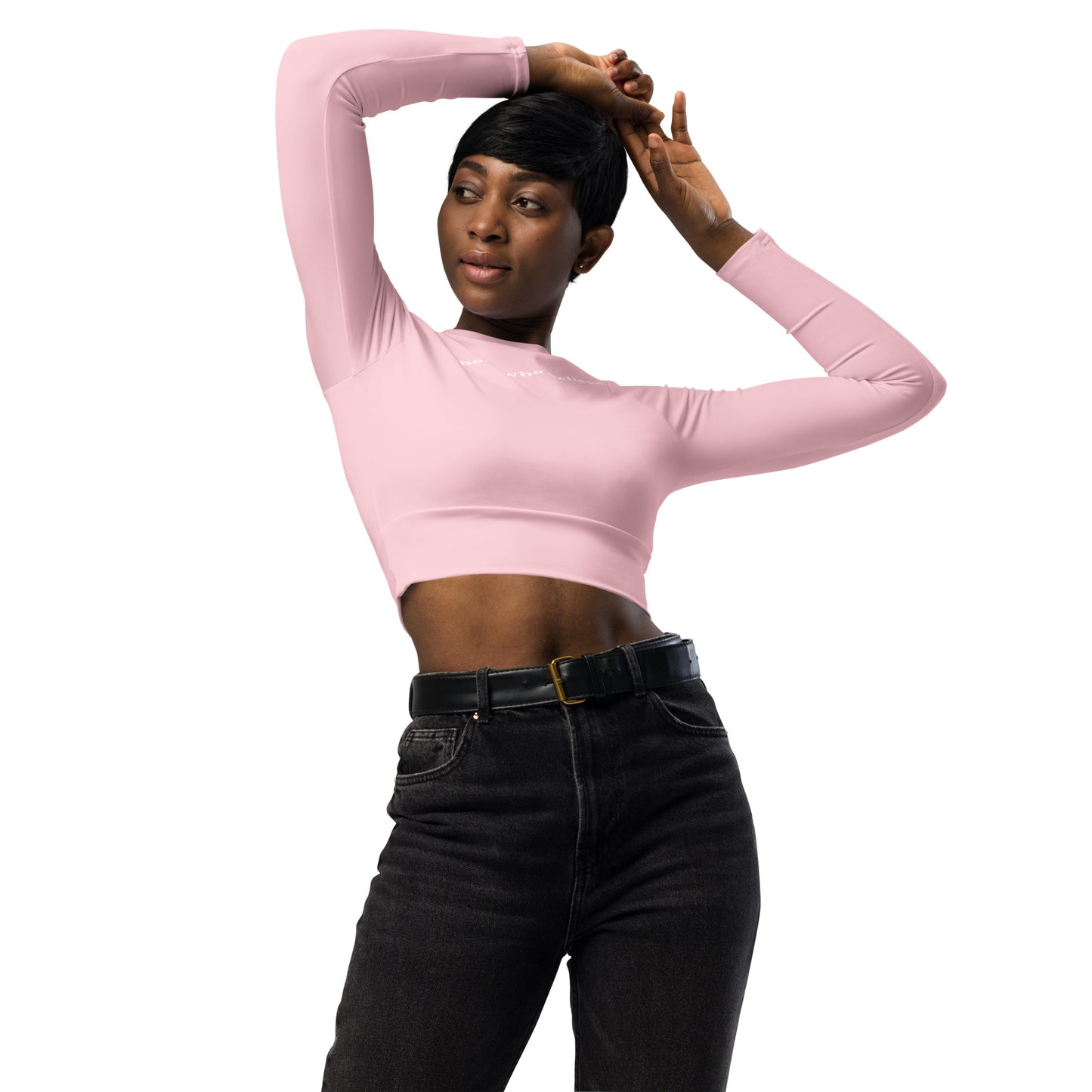 Statement Long-Sleeve Crop Top - Pink