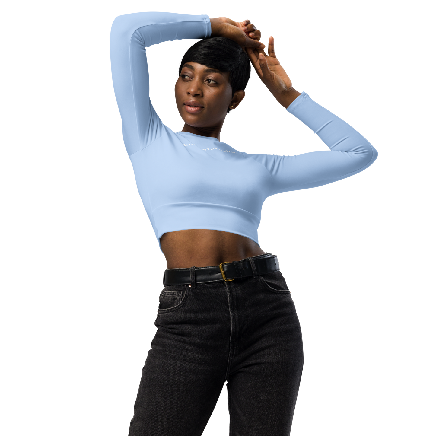 Statement Long-Sleeve Crop Top - Blue