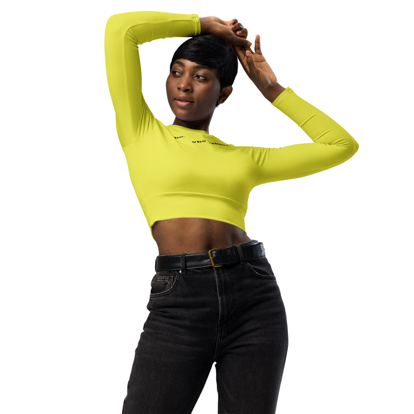 Statement Long-Sleeve Crop Top - Yellow
