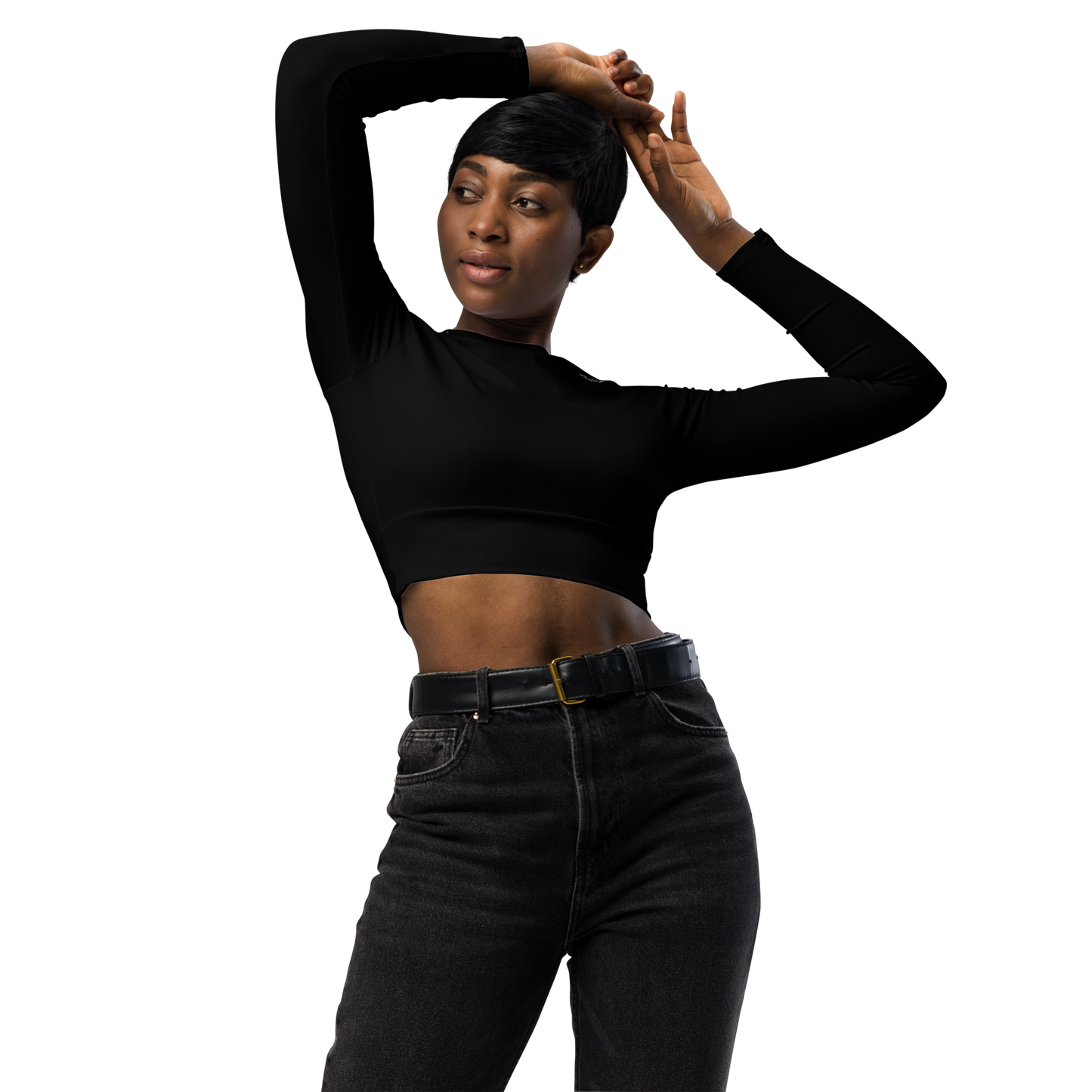Staple Long-Sleeve Crop Top - Black
