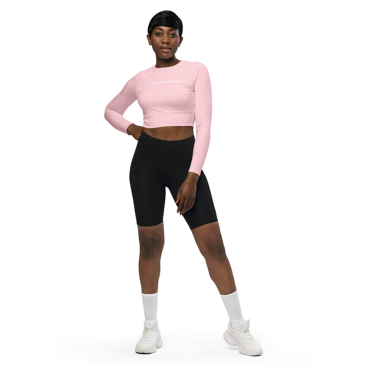 Statement Long-Sleeve Crop Top - Pink