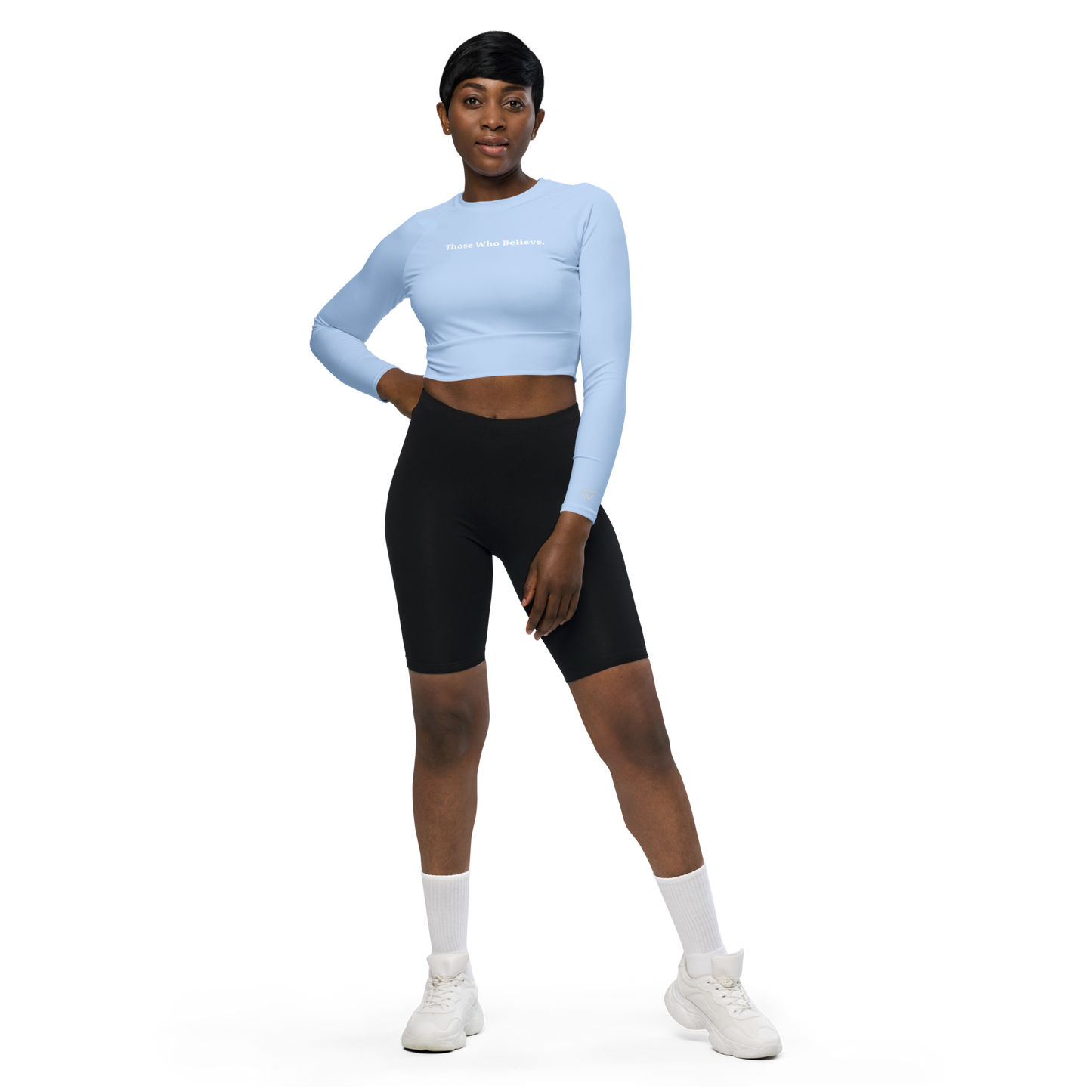 Statement Long-Sleeve Crop Top - Blue