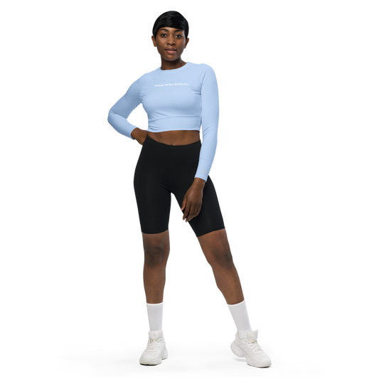 Statement Long-Sleeve Crop Top - Blue
