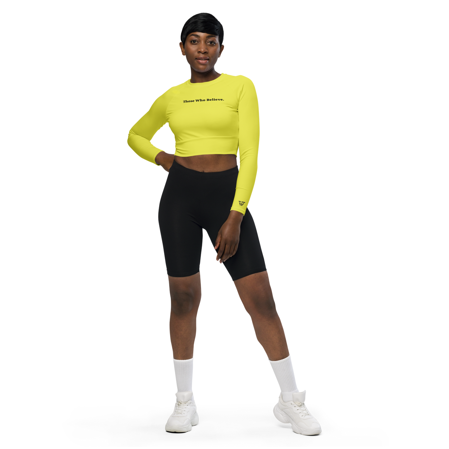 Statement Long-Sleeve Crop Top - Yellow