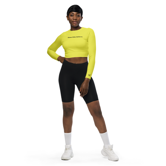 Statement Long-Sleeve Crop Top - Yellow