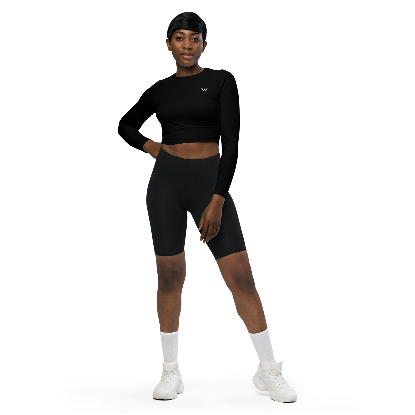 Staple Long-Sleeve Crop Top - Black